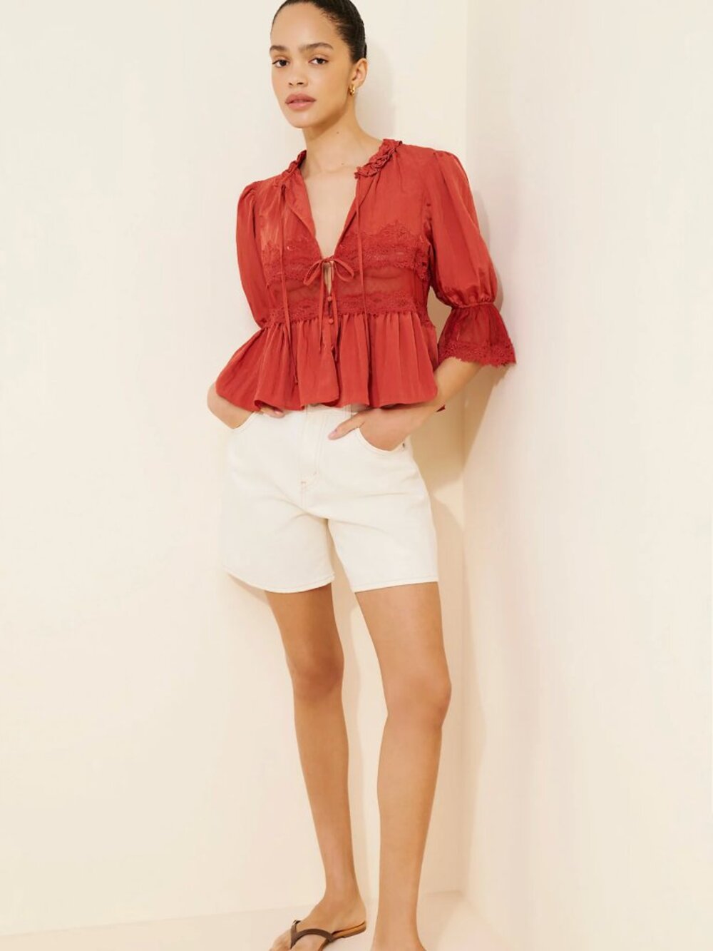 Free People Intimately Forever Young Bed Jacket Red XS Lace Sheer Romantic - Picture 4 of 14